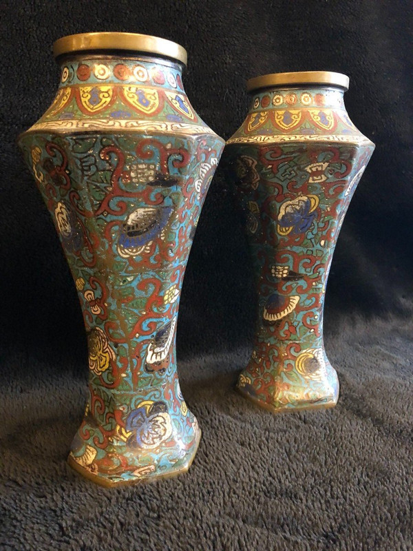 Paire De Vases En Bronze Cloisonné Japon XIXème Siècle