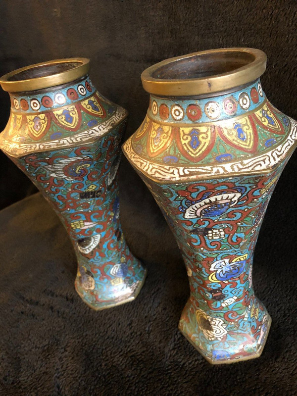 Paire De Vases En Bronze Cloisonné Japon XIXème Siècle