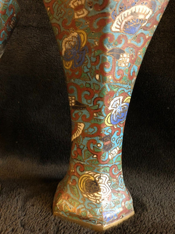 Paire De Vases En Bronze Cloisonné Japon XIXème Siècle