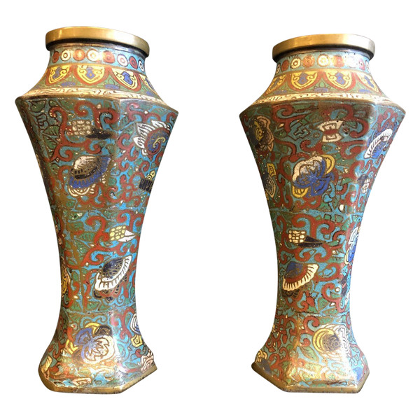 Paire De Vases En Bronze Cloisonné Japon XIXème Siècle