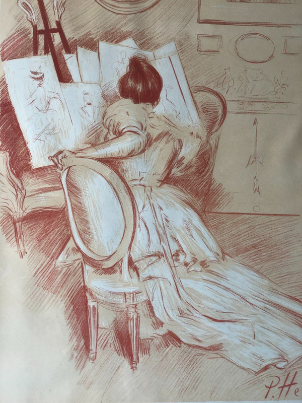 Paul César Helleu - Femme Dessinant - Ed. Sagot Vers 1900