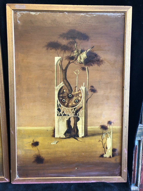 Pair Of Surrealist Paintings Around 1960