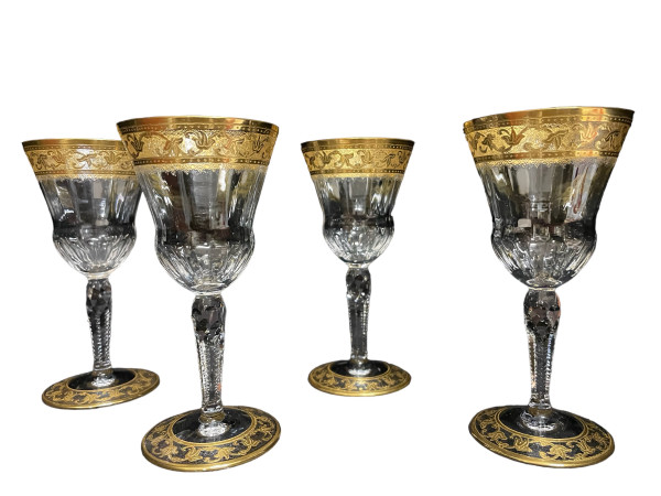 Saint Louis - Modèle Callot Cristal Doré 4 Verres à Vin H: 13,5 Cm Thistle