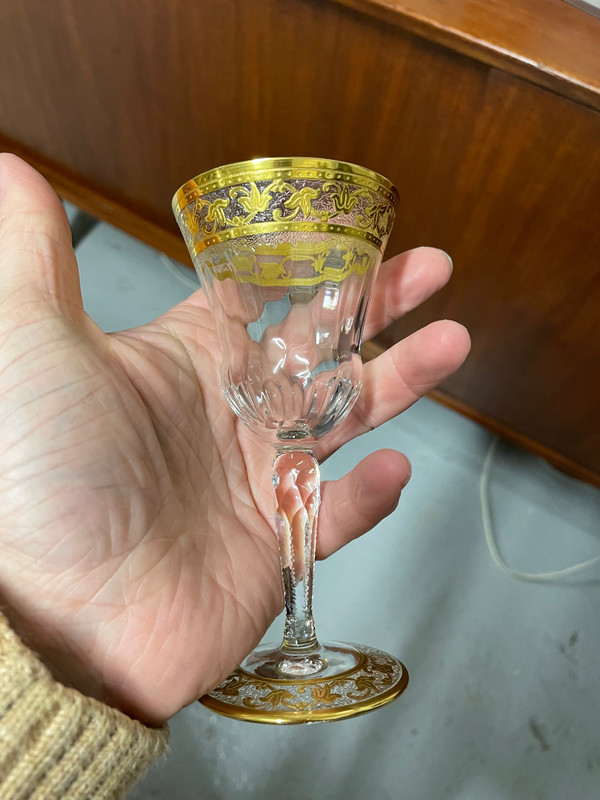 Saint Louis - Modèle Callot Cristal Doré 4 Verres à Vin H: 13,5 Cm Thistle