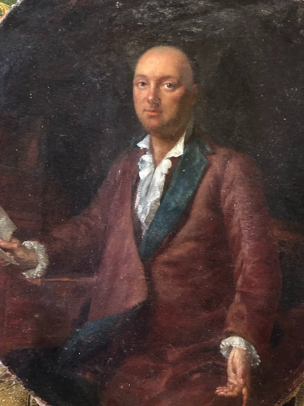 Entourage De Johann Georg Ziesenis (1716-1776) Portrait D'Homme à Son Cabinet