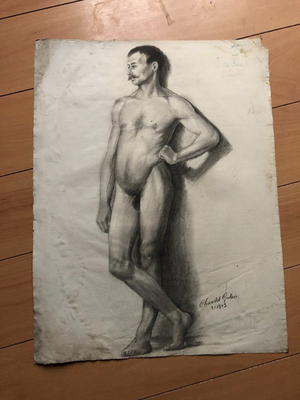 Vecchio disegno accademico intorno al 1900 di Chauvet Gaston - Matita n. 7