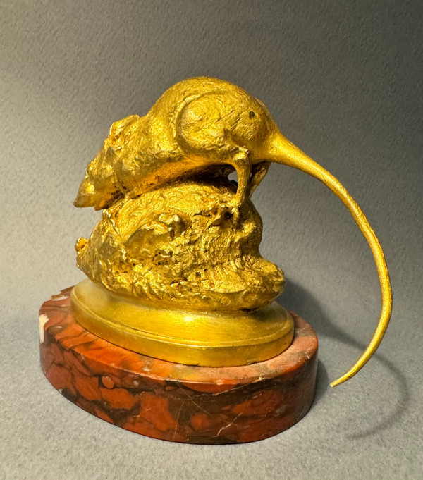 Gilt bronze sculpture "Mouse with fly" T. HINGRE