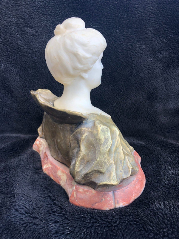 Art Nouveau Female Bust Gilt Bronze And Marble