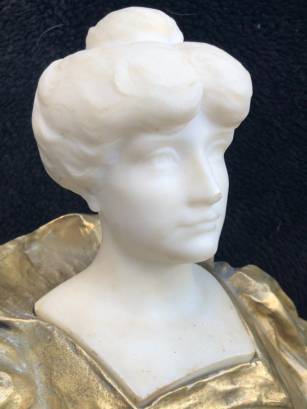 Art Nouveau Female Bust Gilt Bronze And Marble