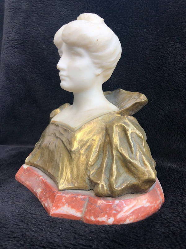 Art Nouveau Female Bust Gilt Bronze And Marble