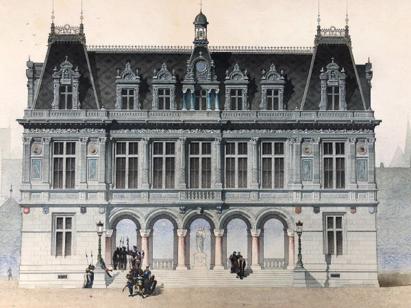 Aquarelle Château Ou Dessin d'Architecture Fin XIXème Siècle