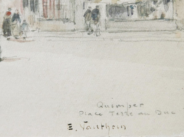 Ernest Germain VAUTHRIN, Animated view of the Place Terre au Duc in Quimper