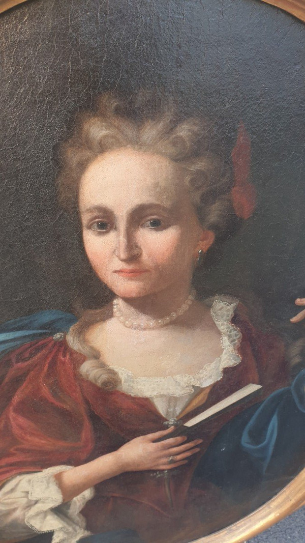 Portrait Of Lady With Fan, Oval Framed, 18th Century