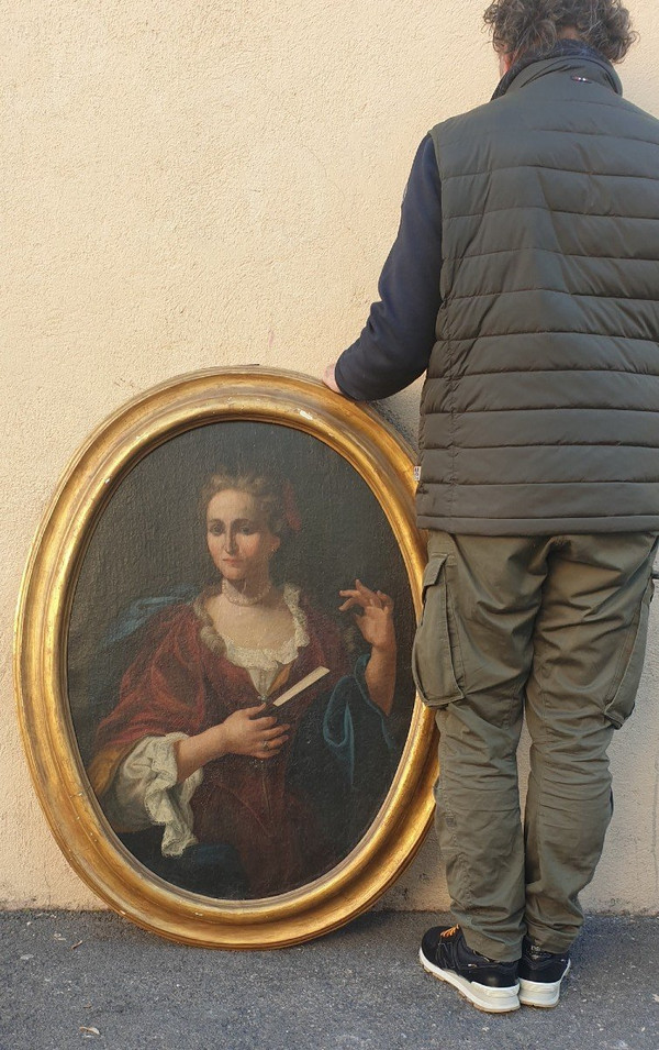 Portrait Of Lady With Fan, Oval Framed, 18th Century