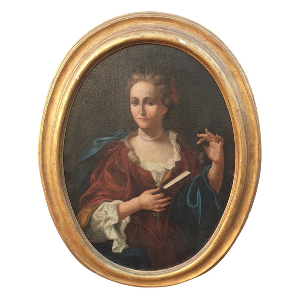 Portrait Of Lady With Fan, Oval Framed, 18th Century