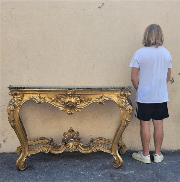 Louis XV Style Golden Wood Console, 19th Century