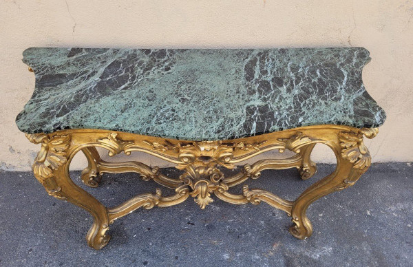 Louis XV Style Golden Wood Console, 19th Century