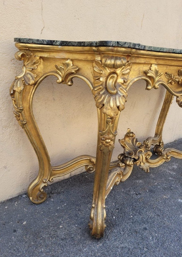 Louis XV Style Golden Wood Console, 19th Century