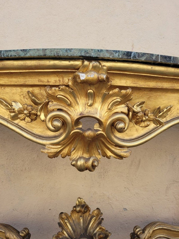 Louis XV Style Golden Wood Console, 19th Century