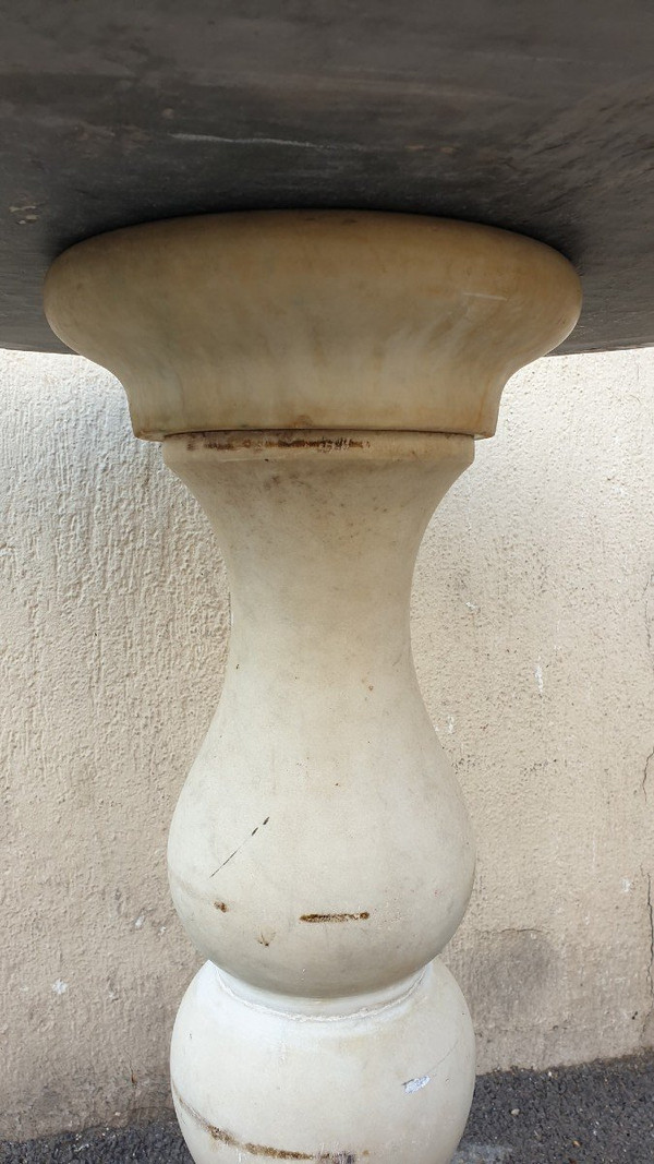 Marble Pedestal Table With Marquetry Top, 19th Century