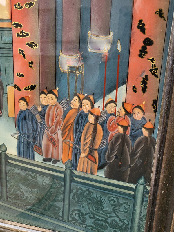 Fixed Under Glass, Palace Scene In Asia, 20th Century