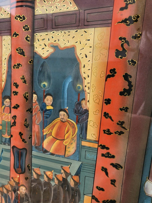 Fixed Under Glass, Palace Scene In Asia, 20th Century