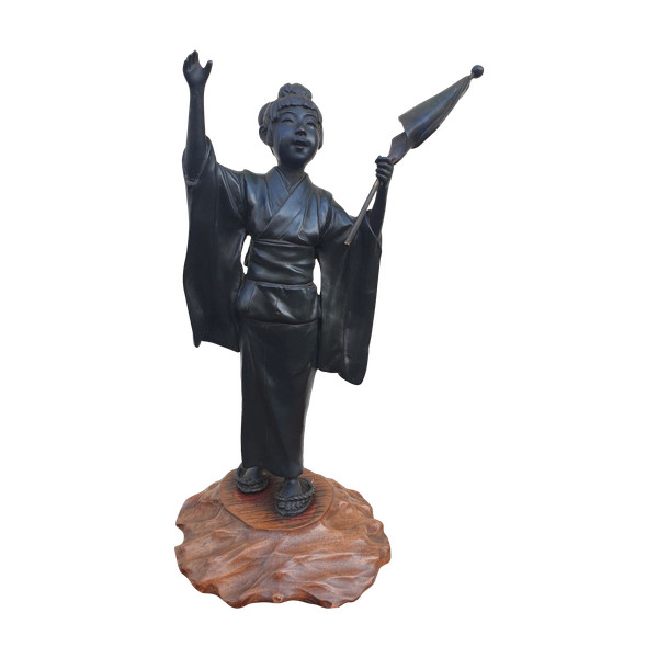 Junge Frau mit Regenschirm, Bronze Japan, Meiji, 19. Jahrhundert