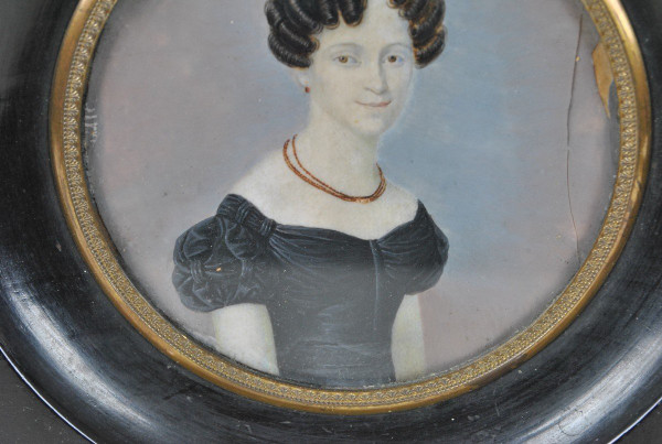 Miniature, Portrait Of Woman With Necklace, 19th Century