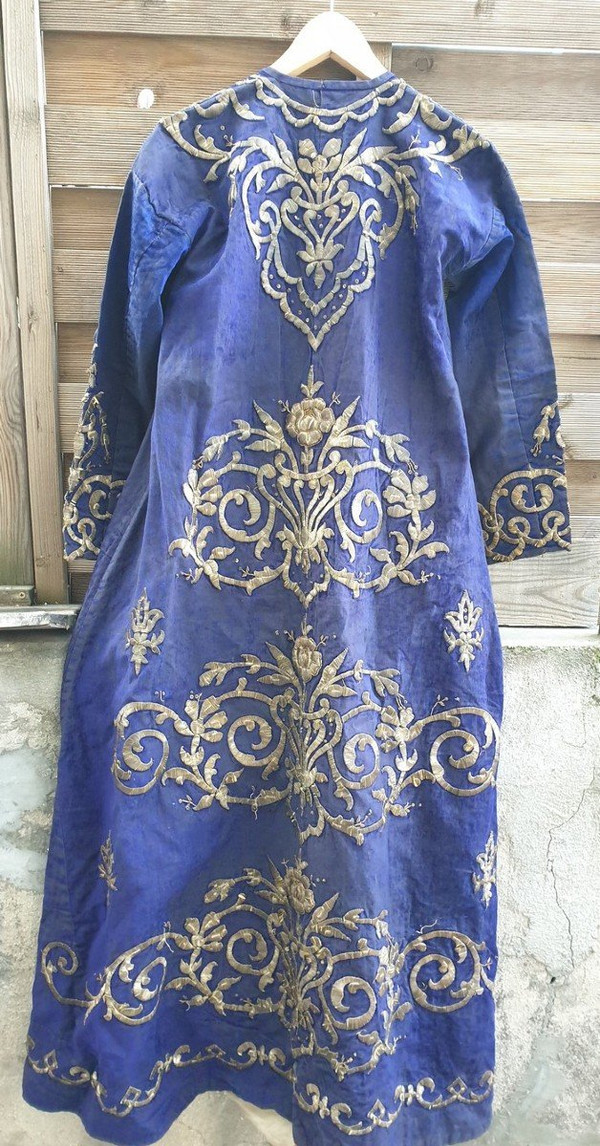 Blue Oriental Caftan With Silver Thread Embroidery, 19th Century