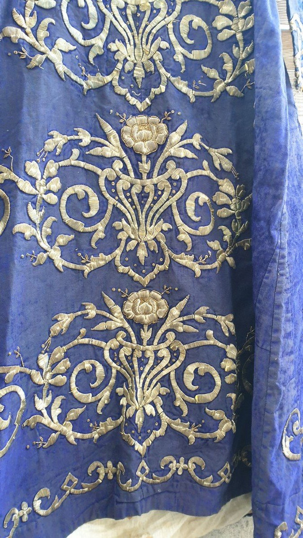 Blue Oriental Caftan With Silver Thread Embroidery, 19th Century