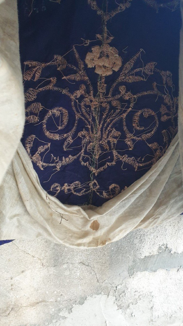 Blue Oriental Caftan With Silver Thread Embroidery, 19th Century