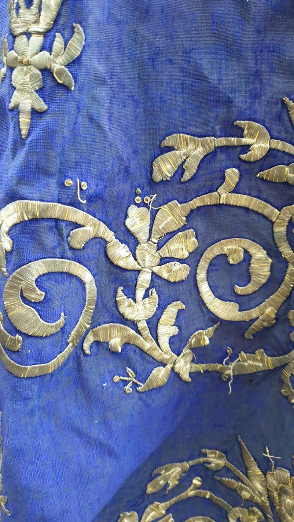 Blue Oriental Caftan With Silver Thread Embroidery, 19th Century