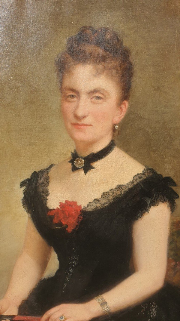 C Deschamps, Portrait of a Woman, in Black Dress, 19th Century