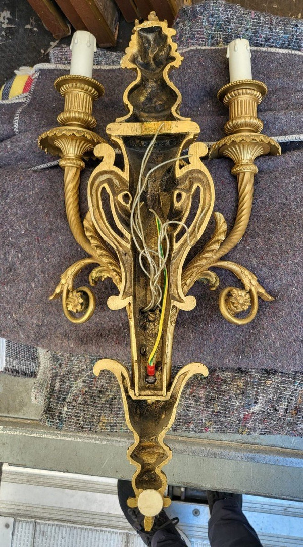 Pair of Louis XVI Gilt Bronze Sconces, 19th Century