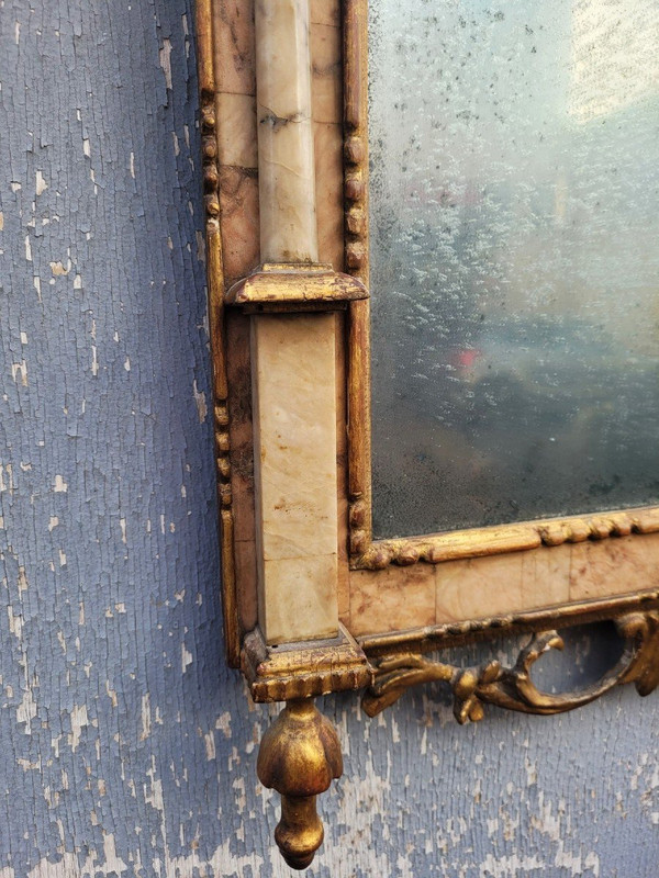 Miroir En Bois Et Marbre, Italie XIXème Siècle