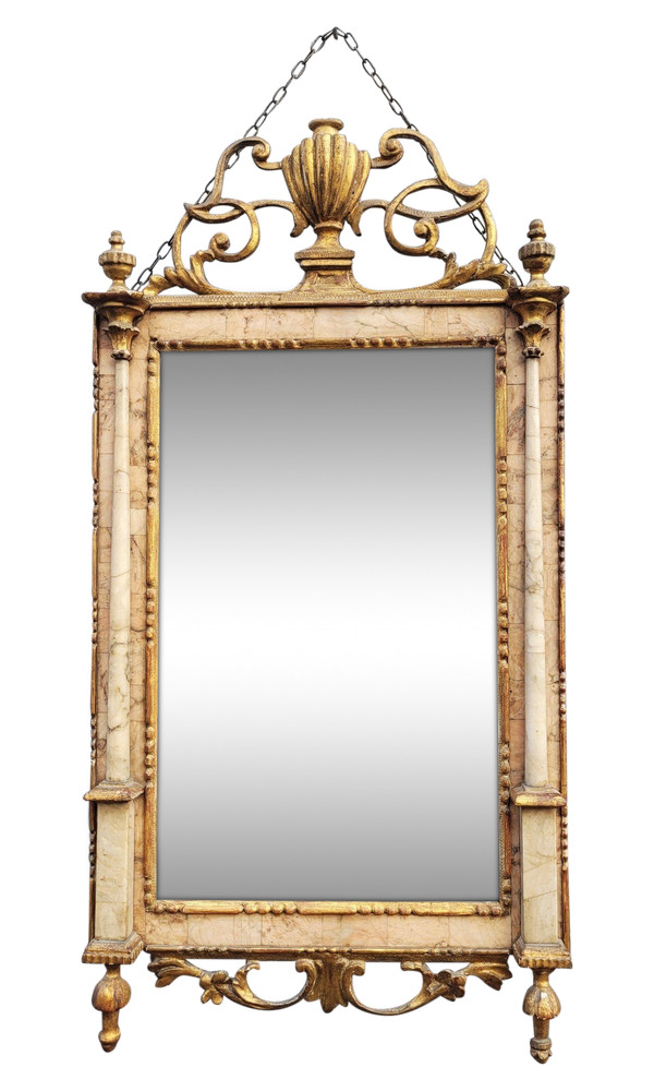 Miroir En Bois Et Marbre, Italie XIXème Siècle