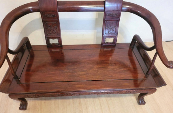 Banquette Chinoise En Bois Sculpté, Fin XIXème Début XXème Siècle