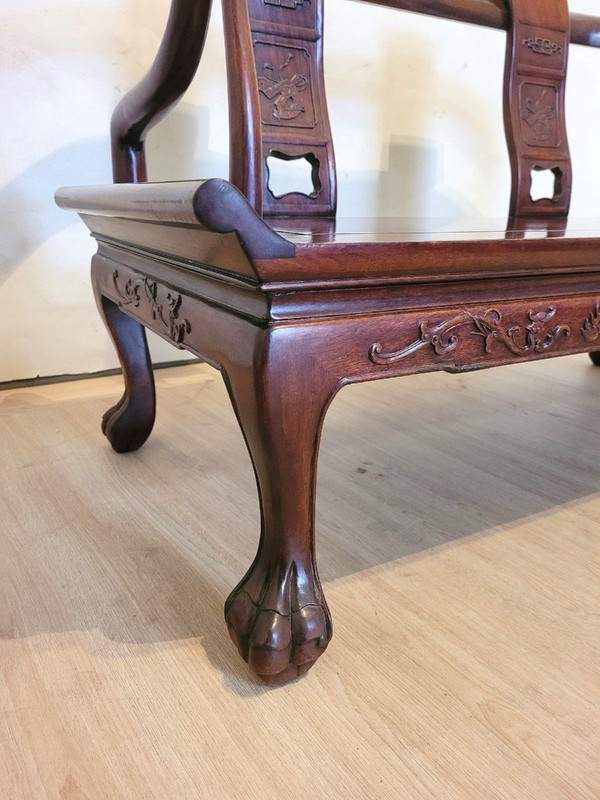 Banquette Chinoise En Bois Sculpté, Fin XIXème Début XXème Siècle