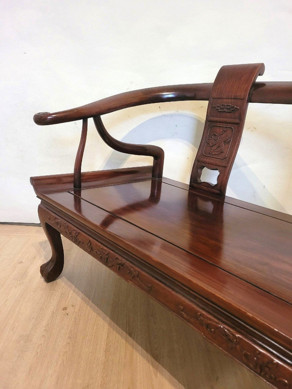 Banquette Chinoise En Bois Sculpté, Fin XIXème Début XXème Siècle