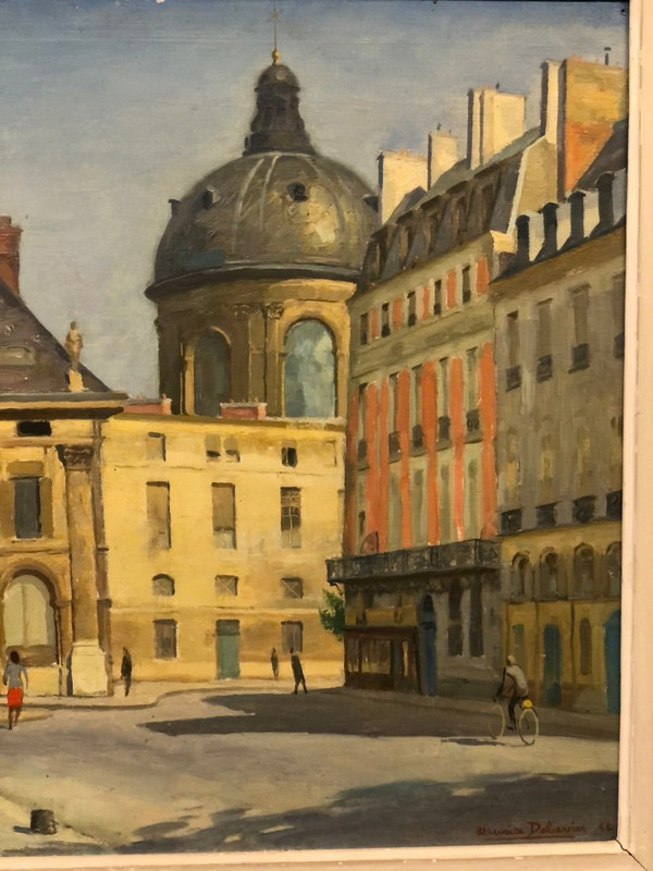 Maurice Delavier View of the institute from the Quai Malaquais Dated 1944 Oil On Hardboard