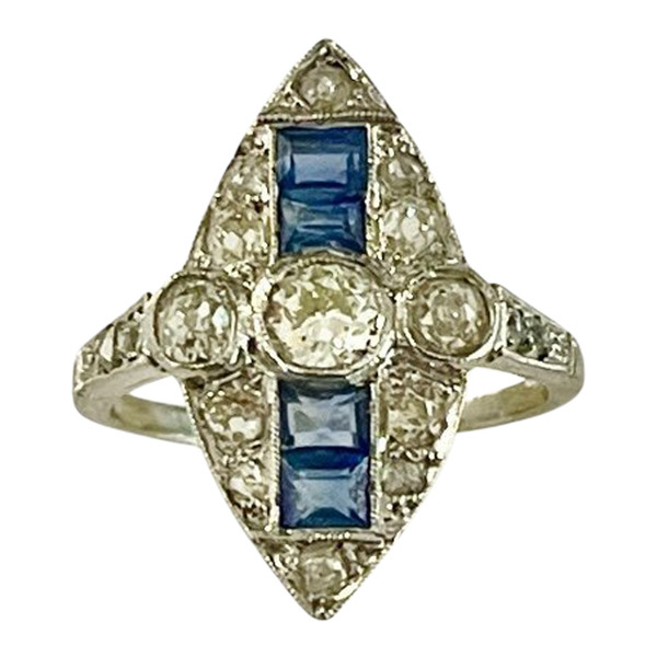 Marquise Ring Aus Platin, Diamanten Und Saphiren