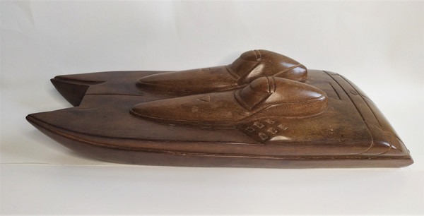 Chris Craft  Boat Carved Ebony Katamaran 20th C