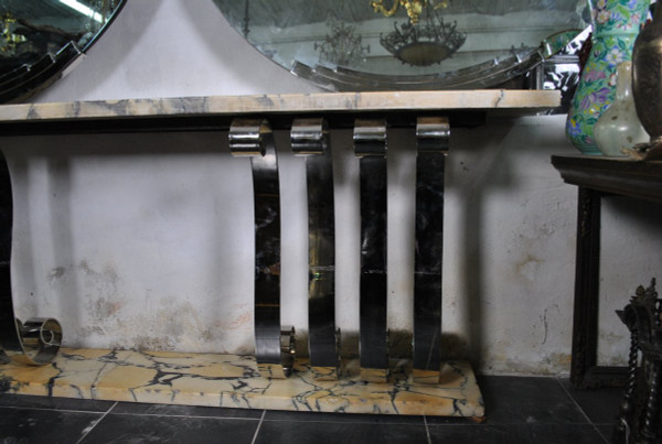 *Offre spéciale *Chromed bronze and marble console, Art Deco, 20th century