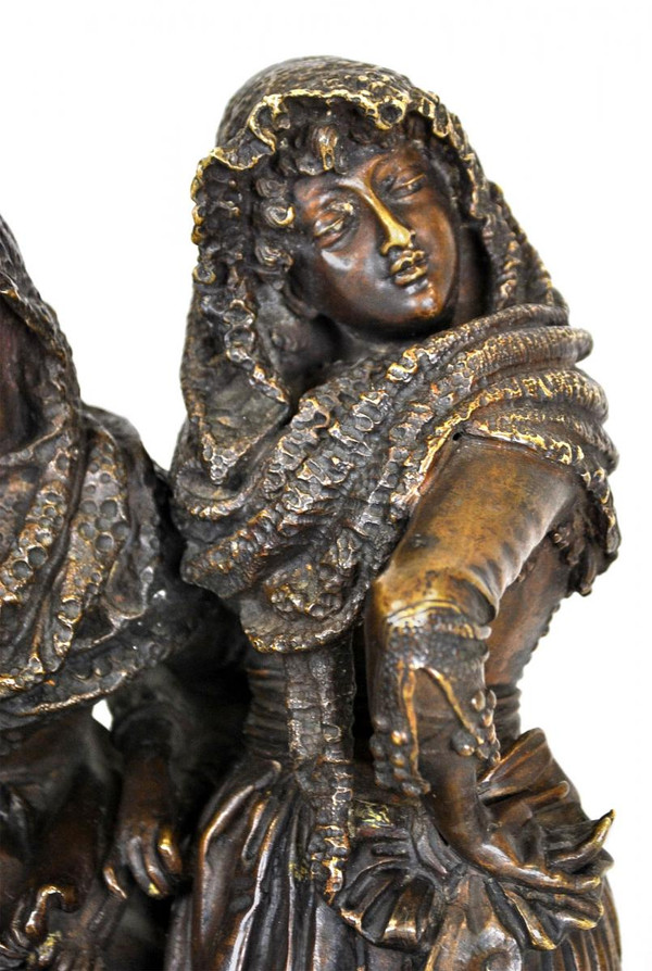 Groupe De Personnages Elégants En Bronze, A Pandiani, XIXème