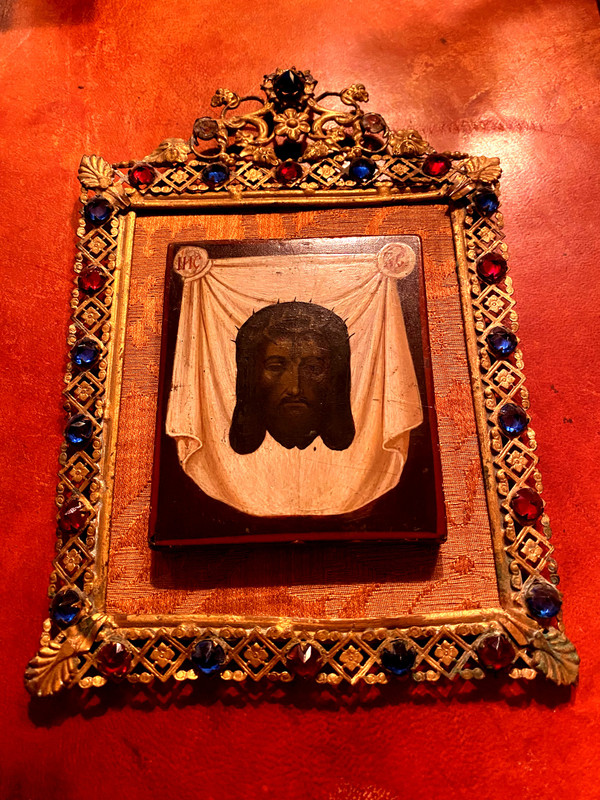 Le visage du Christ à la couronne d'épines , peinture à l'icone très bien encadrée d'époque XIXème