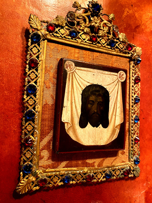 Le visage du Christ à la couronne d'épines , peinture à l'icone très bien encadrée d'époque XIXème