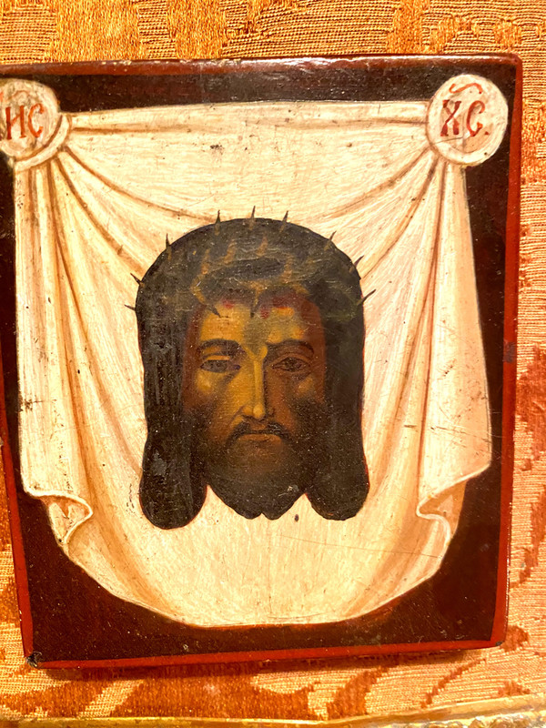 Le visage du Christ à la couronne d'épines , peinture à l'icone très bien encadrée d'époque XIXème