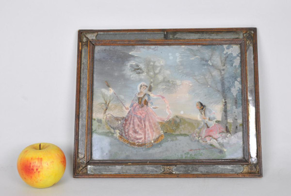 Fixed Under Glass, Pastoral Scene, 18th Century Period