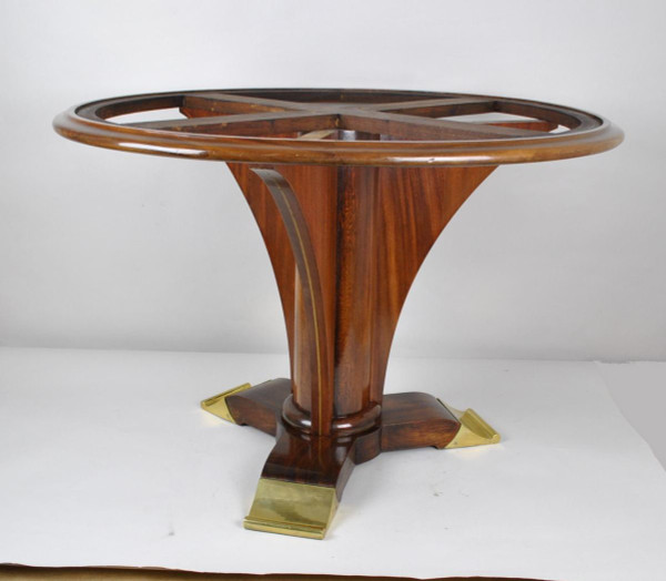 Jules Leleu, Art Deco mahogany pedestal table, 20th century