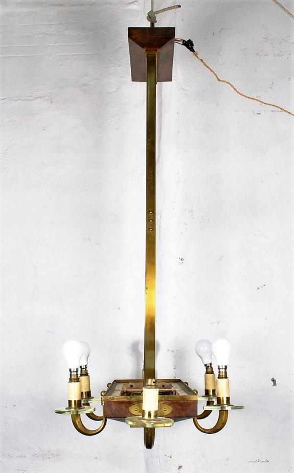 *Offre spéciale *Lampadario Art Déco in legno e bronzo, anni '30 circa